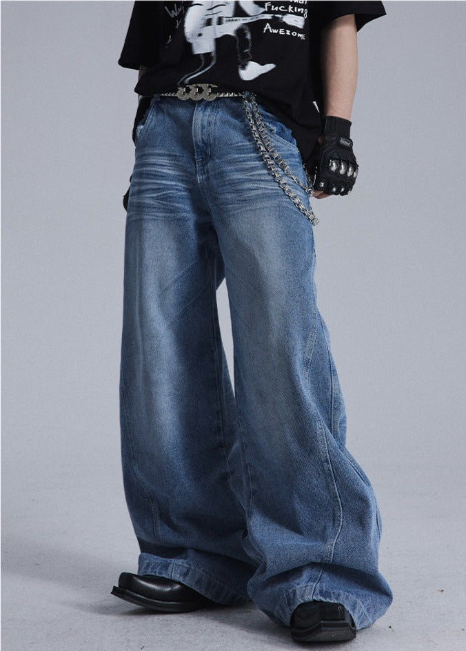 Pleated Textured Wide Leg Jeans