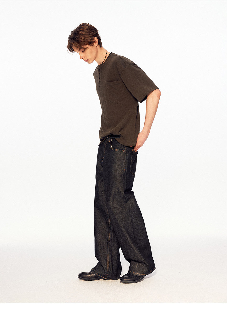 Henry Collar Linen-Look T-Shirt