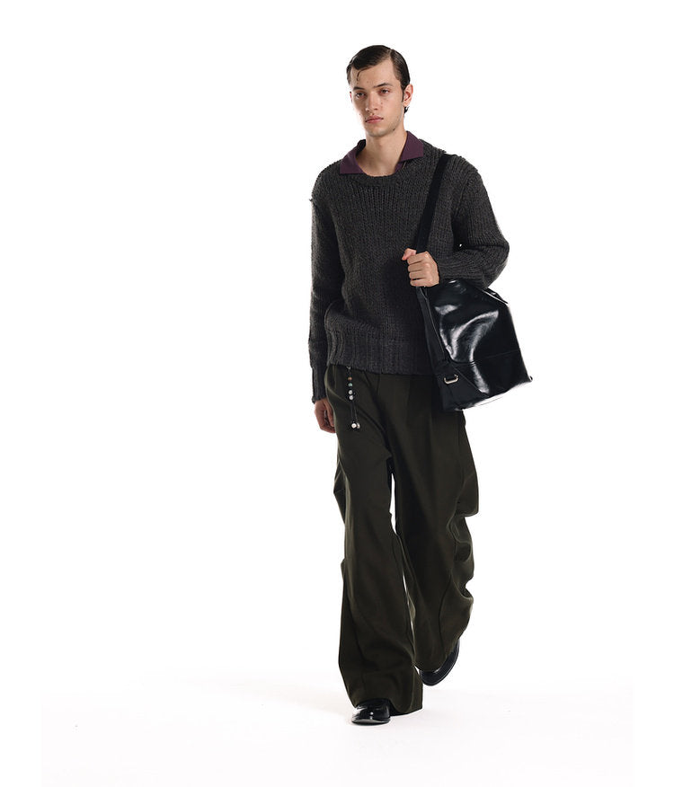 Wide-Leg 3D Pleated Casual Pants