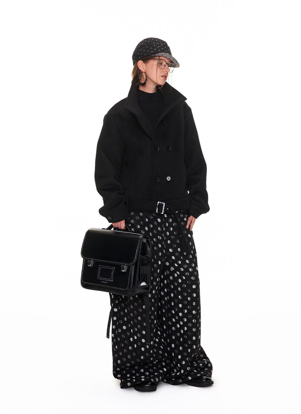 Stand Collar Double-Breasted Belted Wool Coat