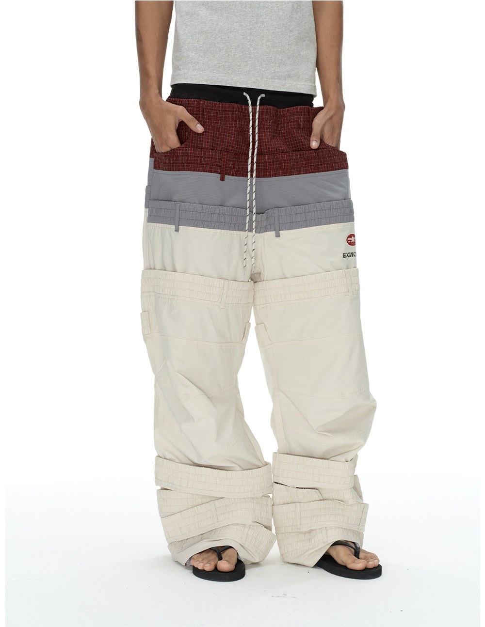 Retro-Style Multi-Waistband Color-Block Cargo Pants