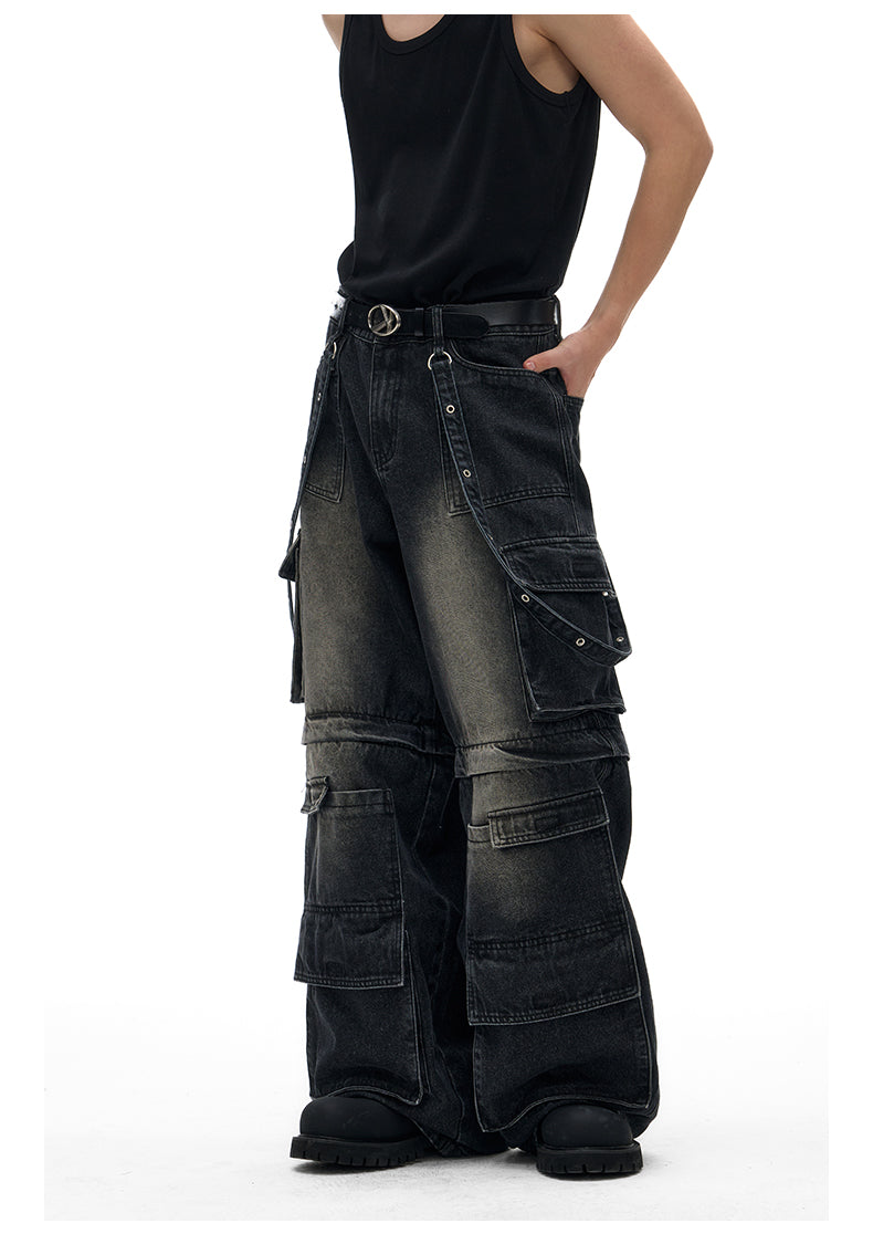 Detachable pockets Wide leg jeans