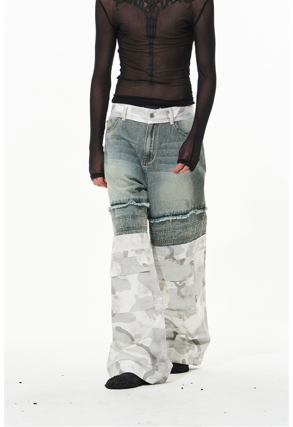 Two-layer camouflage denim pants