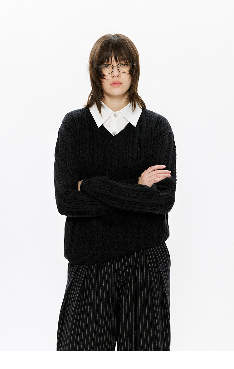 Faux Two-Piece Cable Knit Sweater