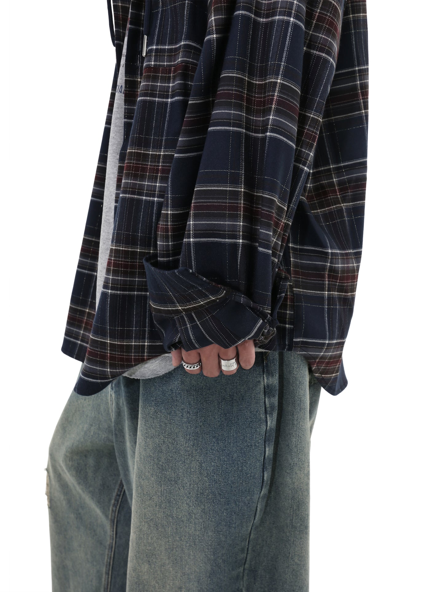 Loose Fit Retro plaid hooded shirt