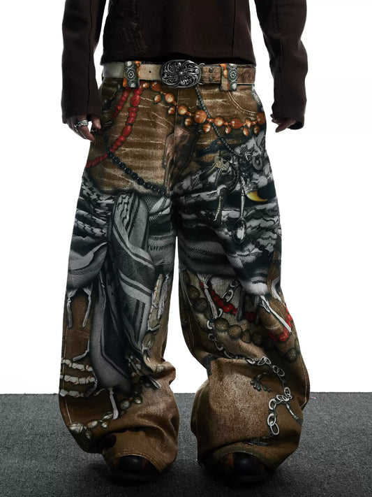 Distressed Finish 3D Printed Baggy Jeans