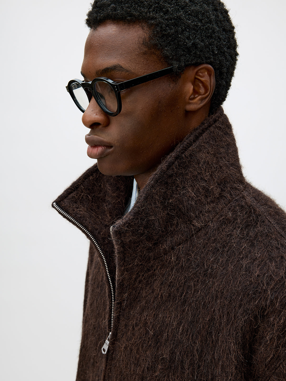 Alpaca Blend Zipper Short Wide Jacket