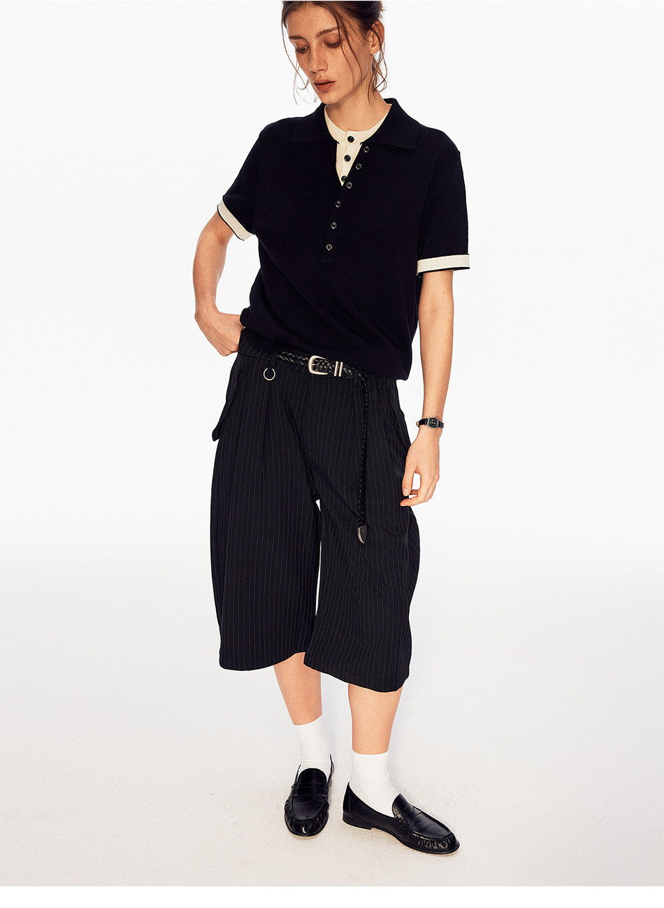 Striped Pleated Shorts