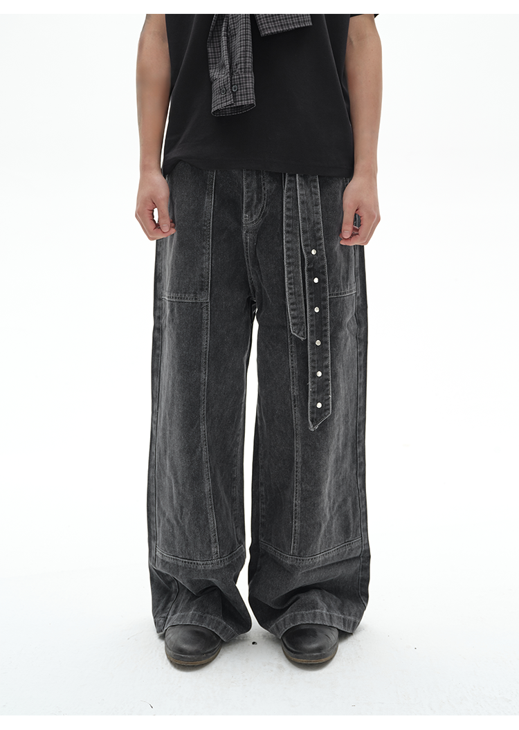 Straight-leg denim pants with embroidery