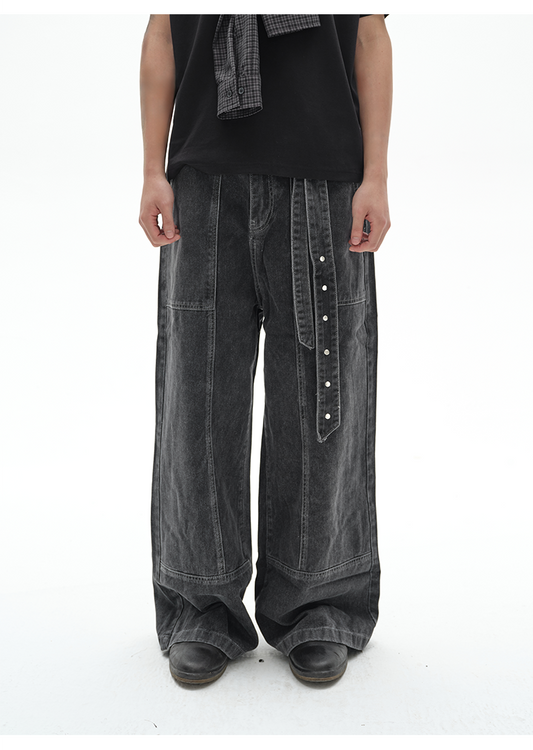 Straight-leg denim pants with embroidery