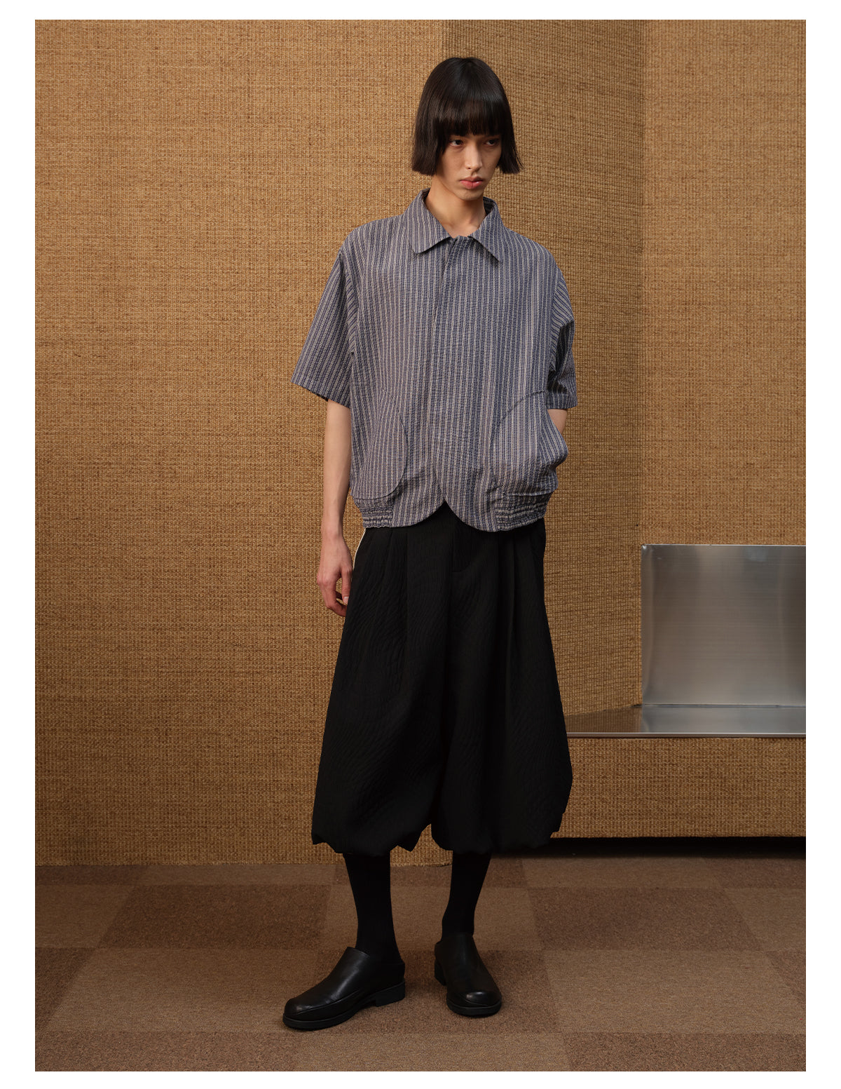 Bubble Pleats Curve Shirt