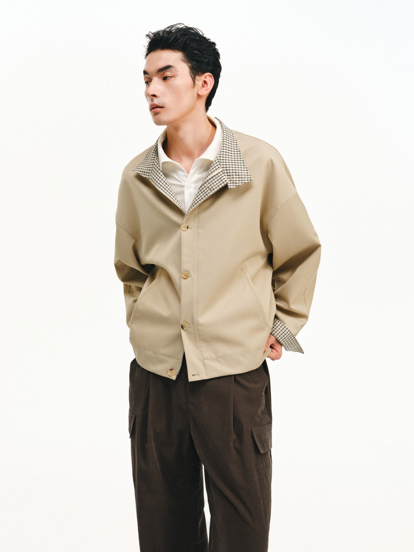 Checkered Splicing Harrington Jacket