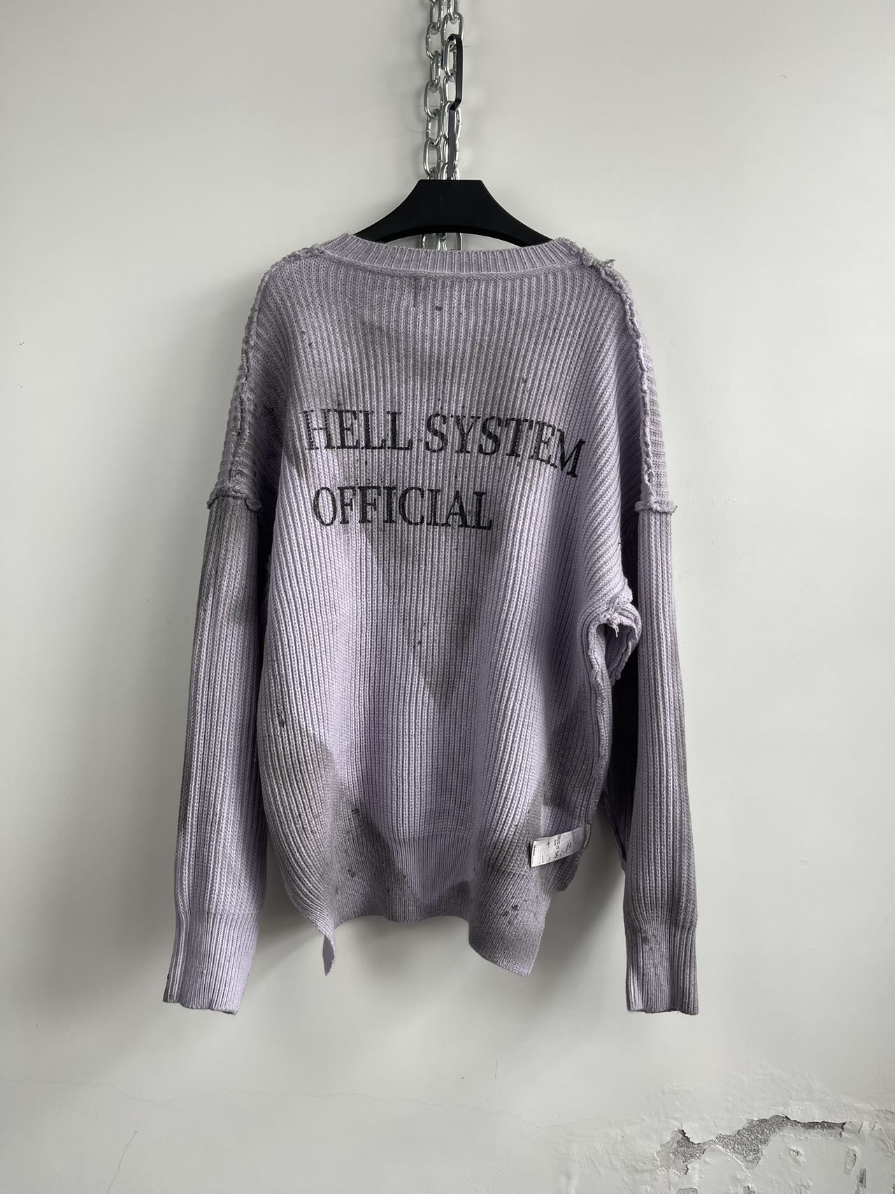 Damaged Print Reverse Design Knit Sweater
