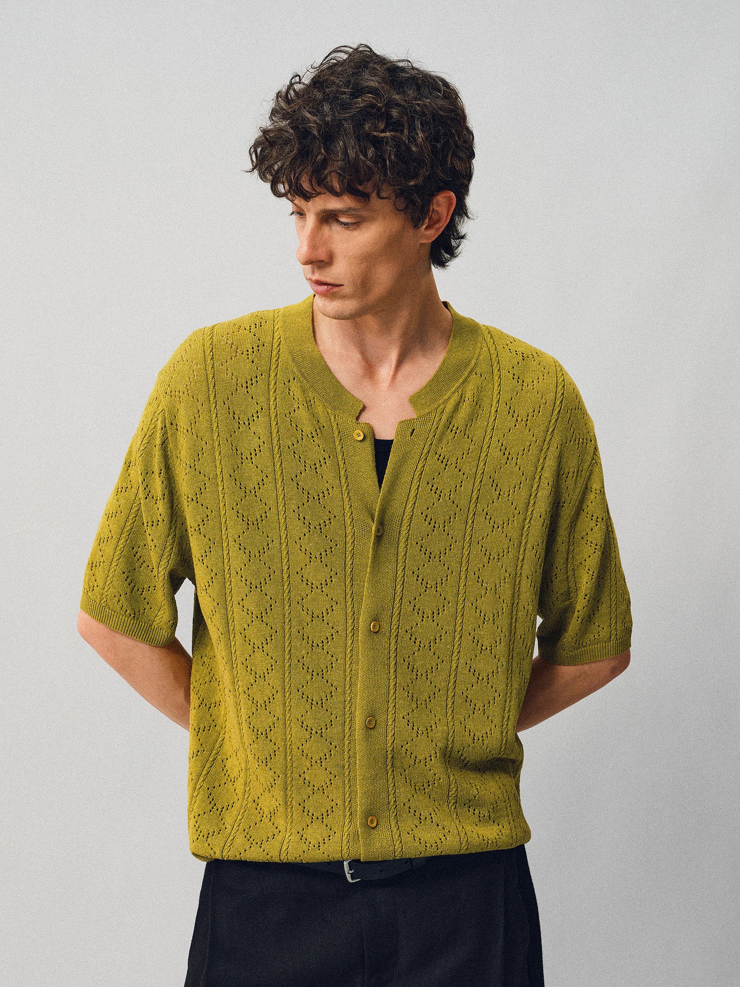 Openwork Linen Knit Shirt