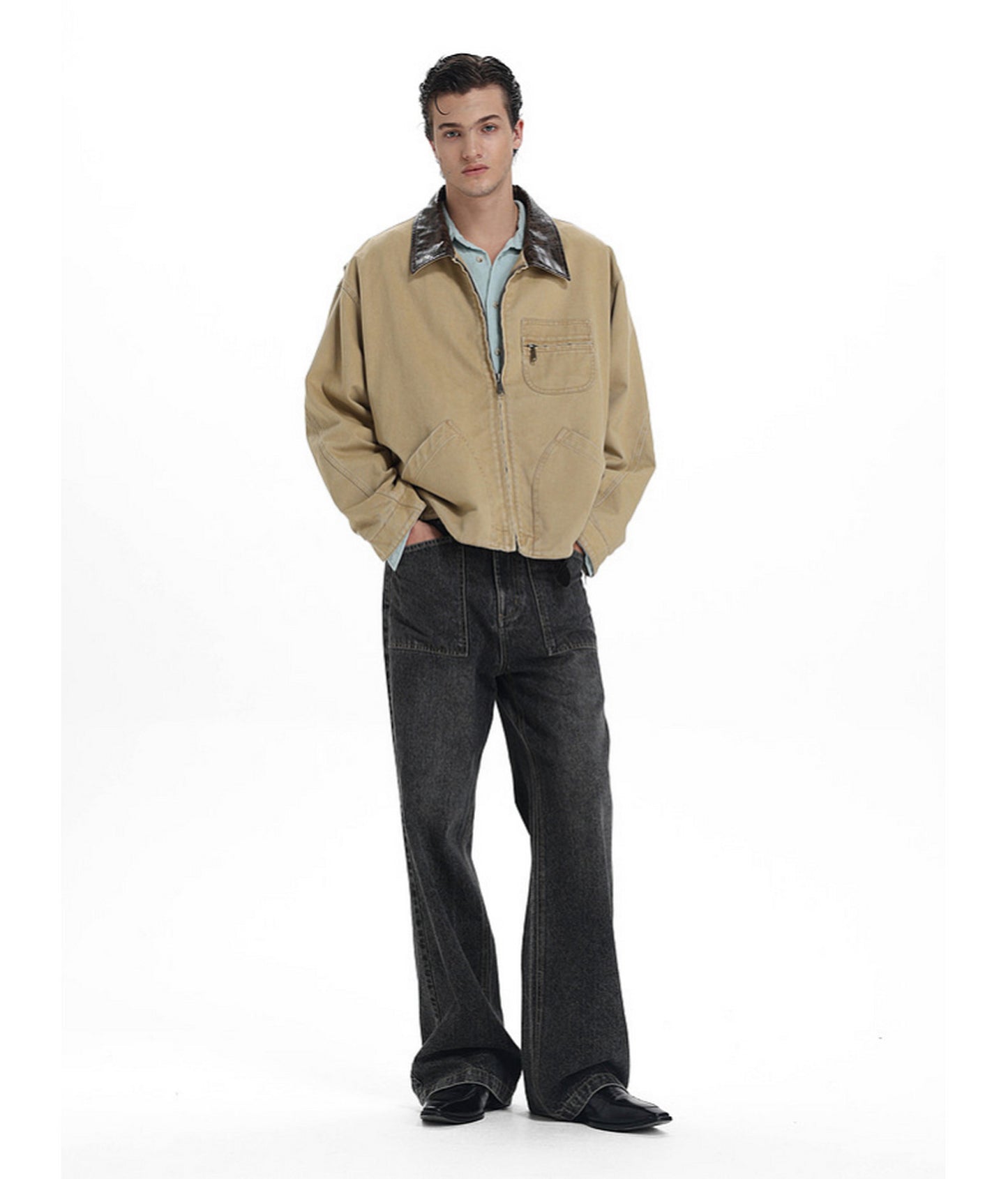 Faux Crocodile Leather Patchwork Jacket
