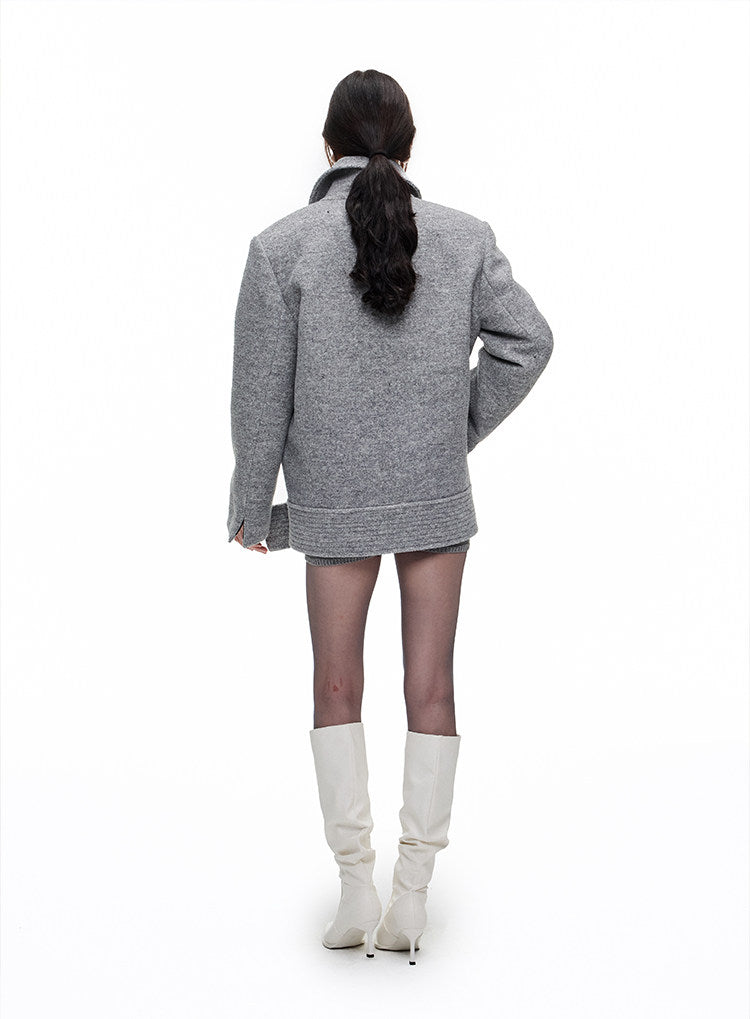 Wide-belt wool jacket