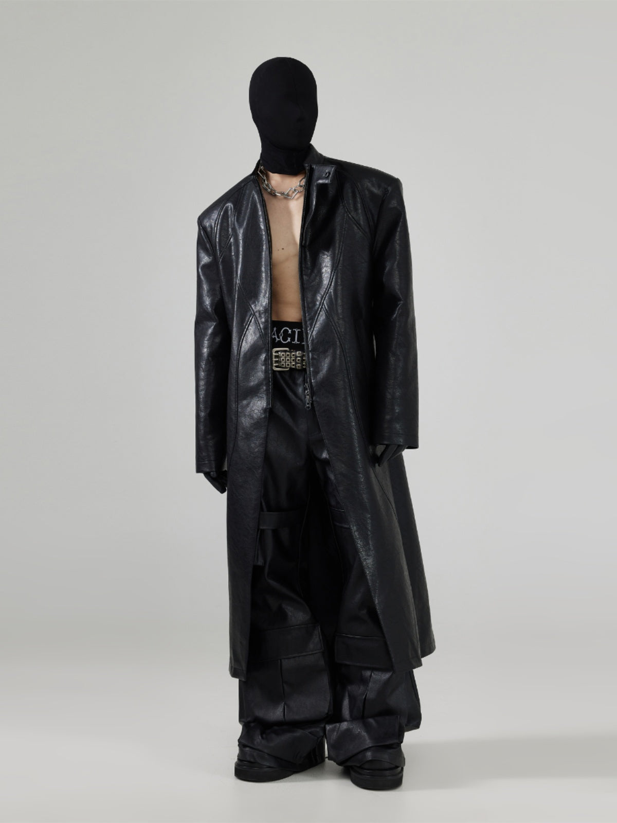 Deconstructed long leather coat