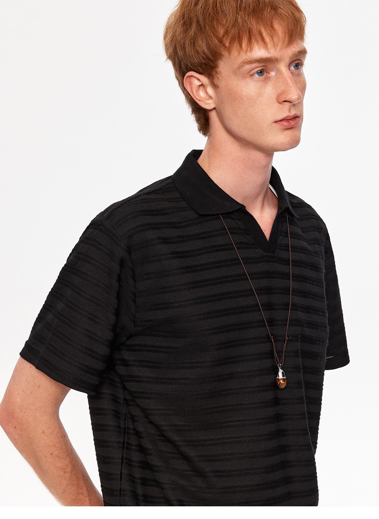 Seagull Neck Striped T-Shirt