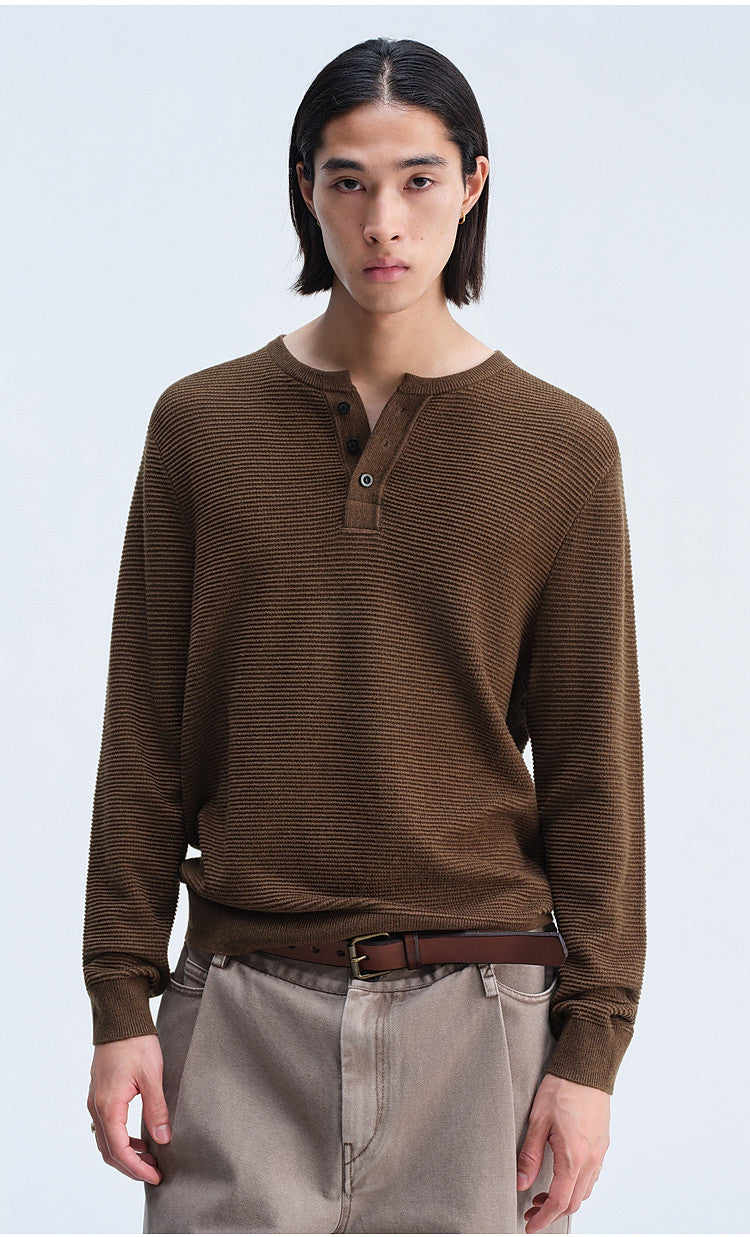 Henry-Collar Button-Down Shirt