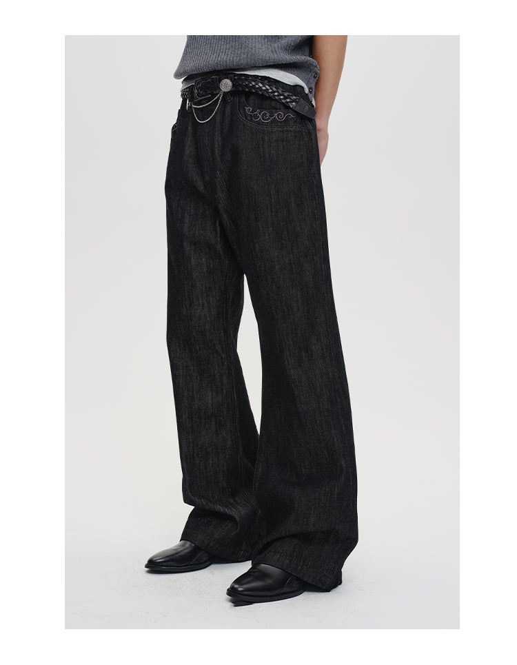 Flower embroidered jeans