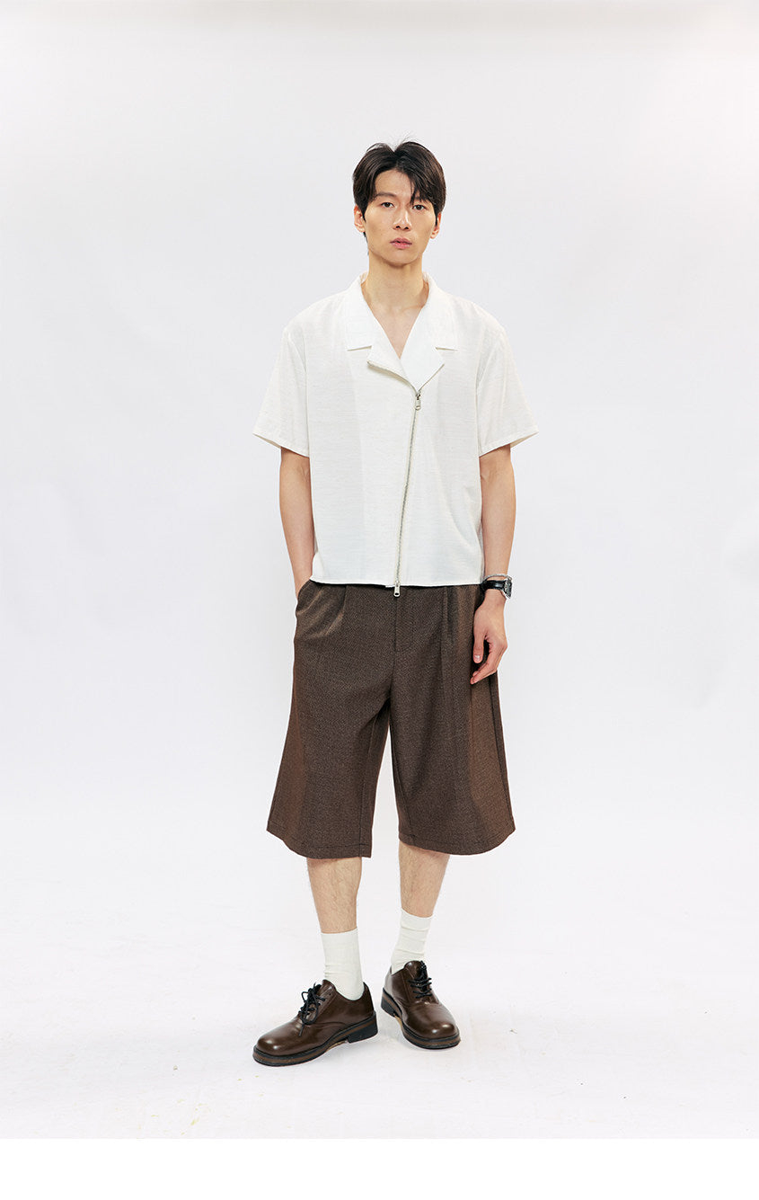 Multi-form Collar Shirt with Diagonal Zipper