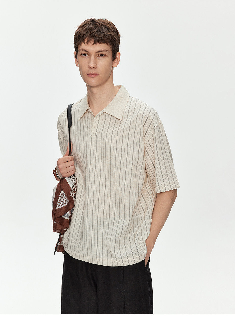 Cuban-Collar Striped Shirt