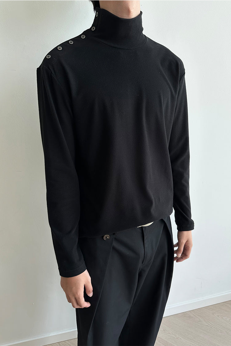 Shell Button High-Collar Shirt
