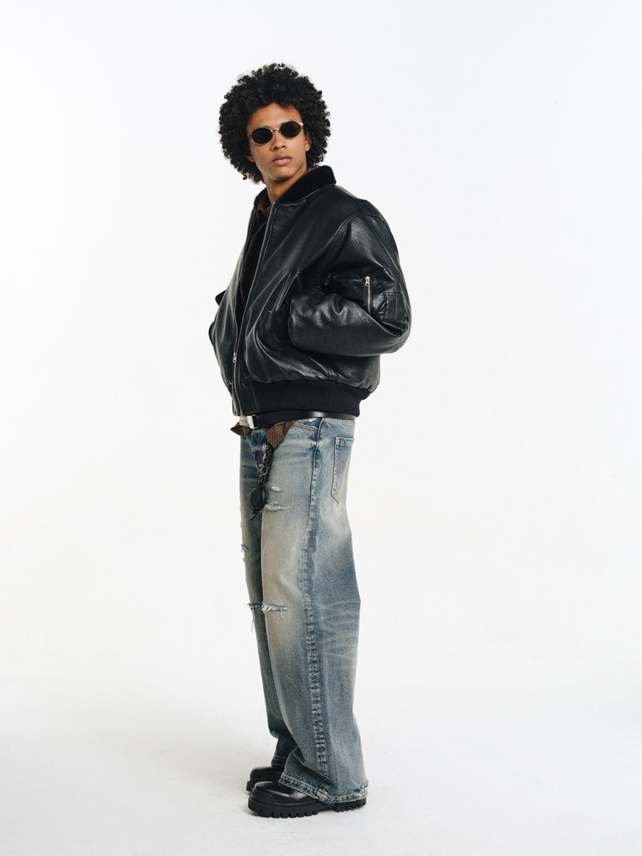 Stand collar faux leather jacket