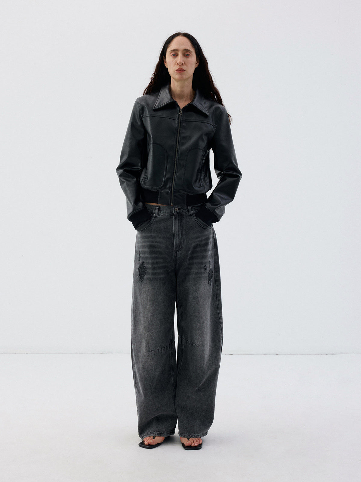Short, Skinny Leather Jacket with a Zipper