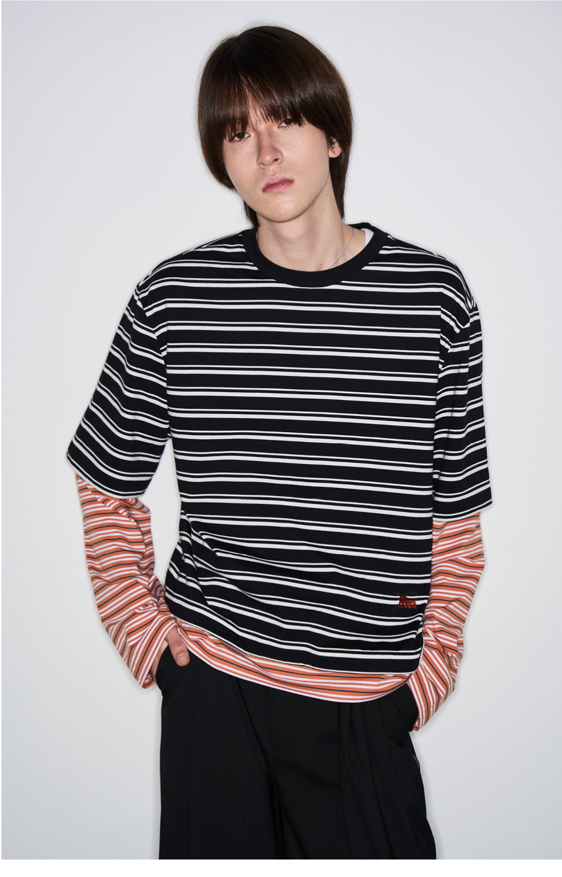 Striped faux two-piece T-shirt