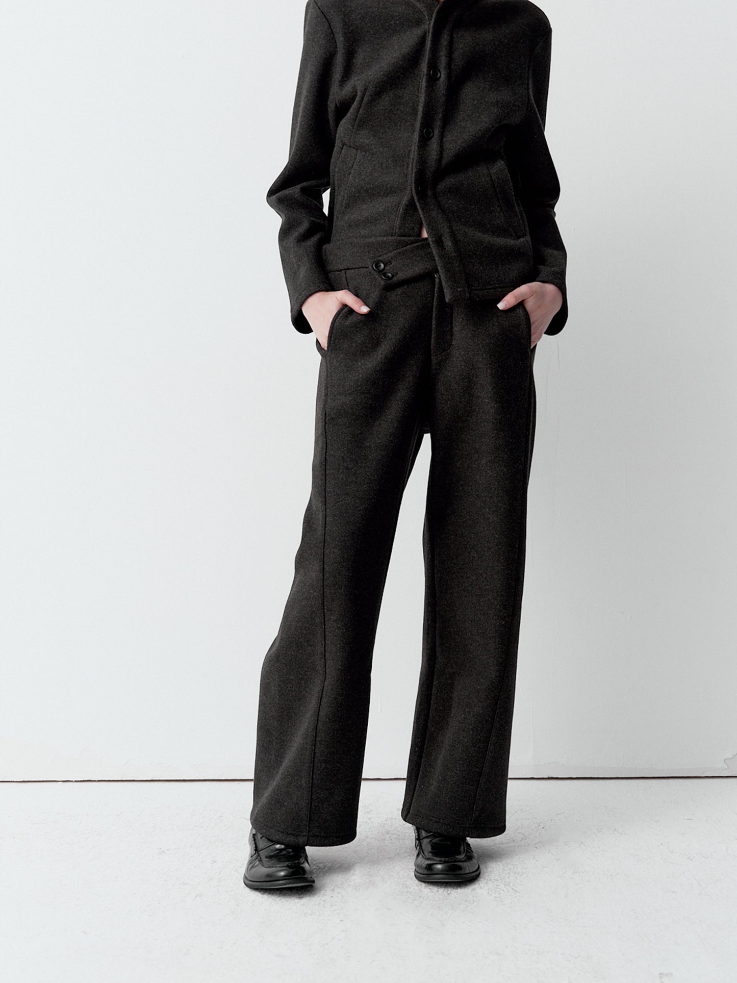 Wool-Blend Wide-Leg Casual Pants