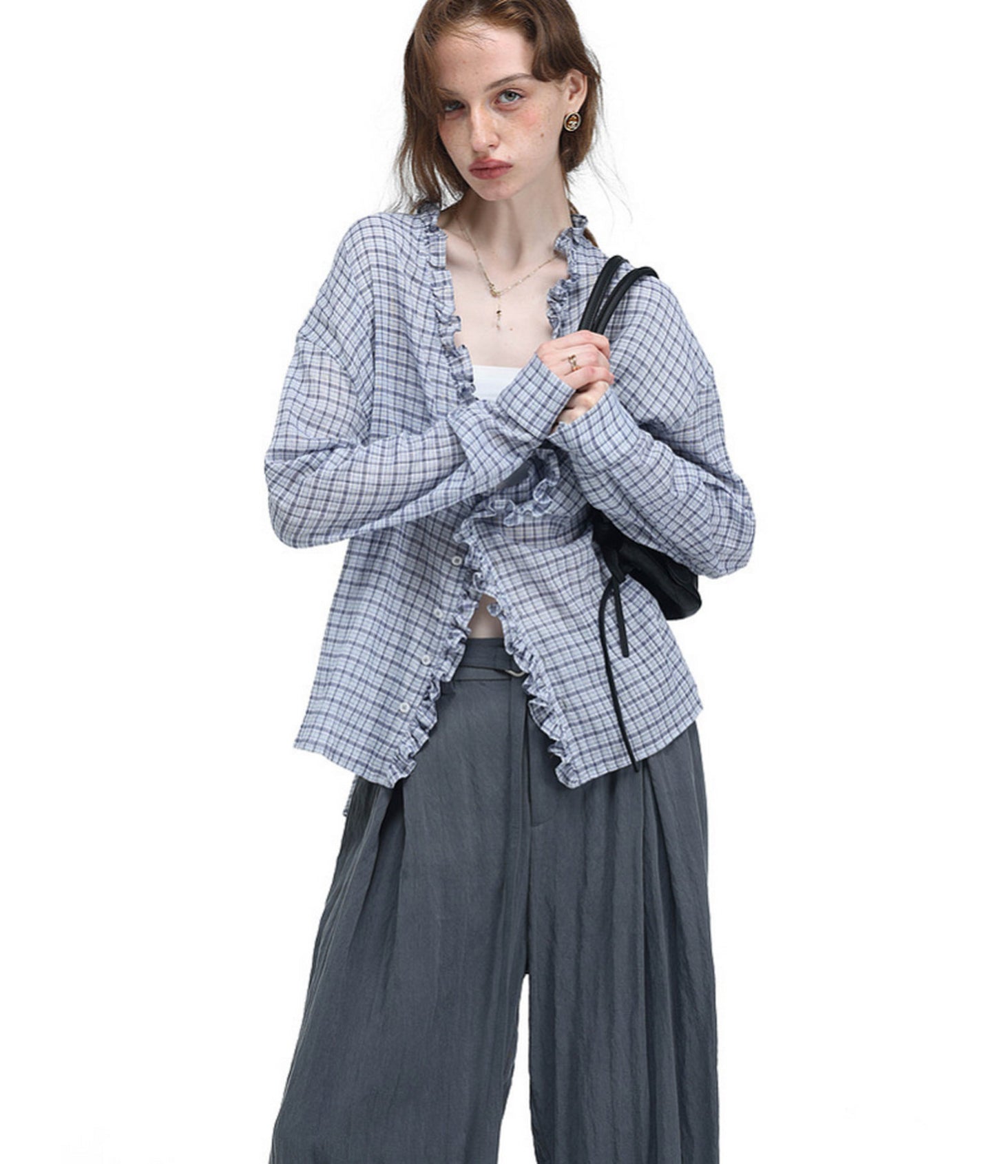 Textured V-Neck Checkered Shirt