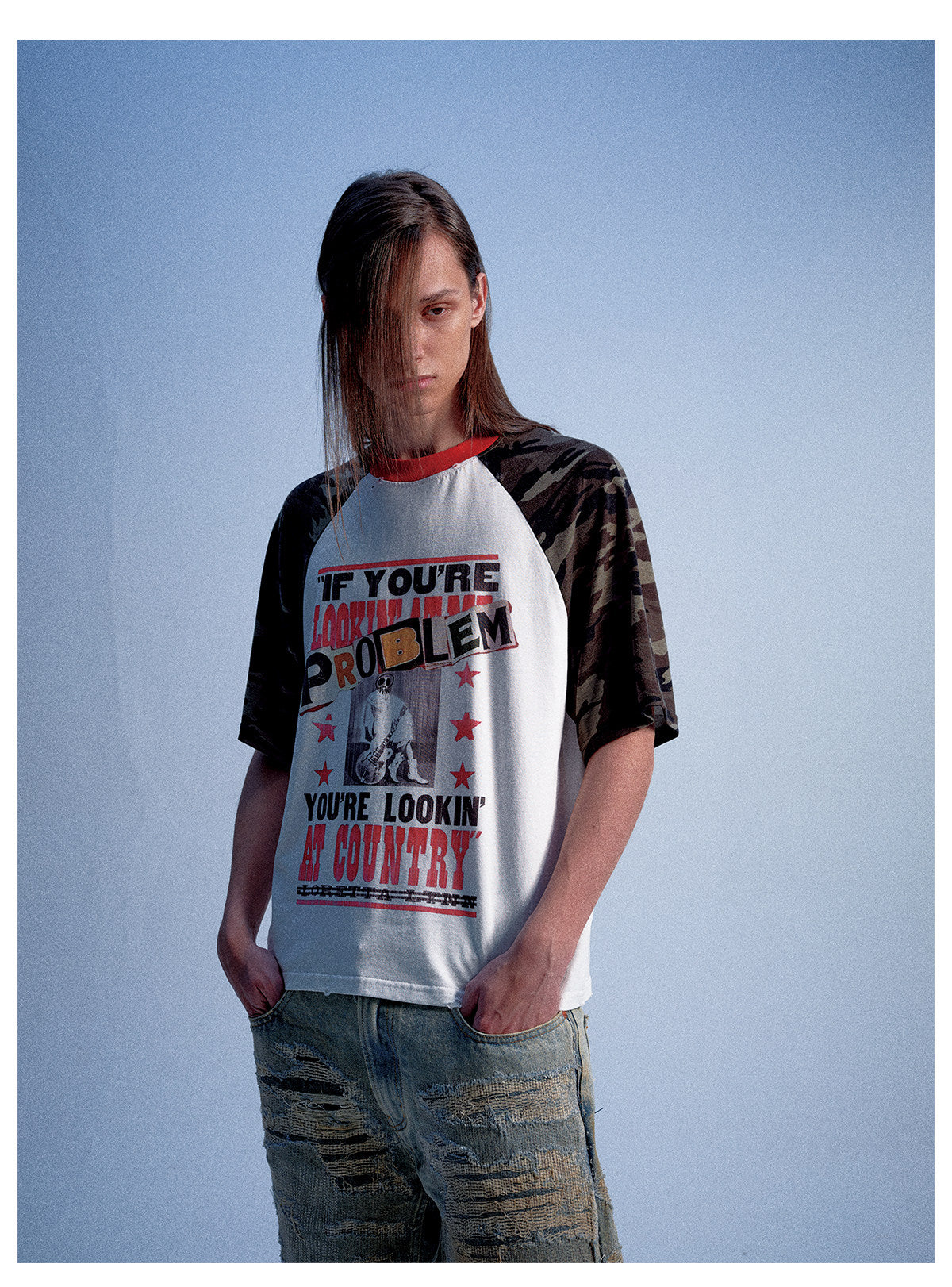 Camouflage Patchwork Drop-Shoulder T-Shirt