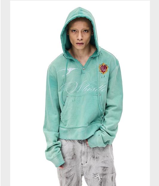 Embroidered V-Neck Short Sweatshirt