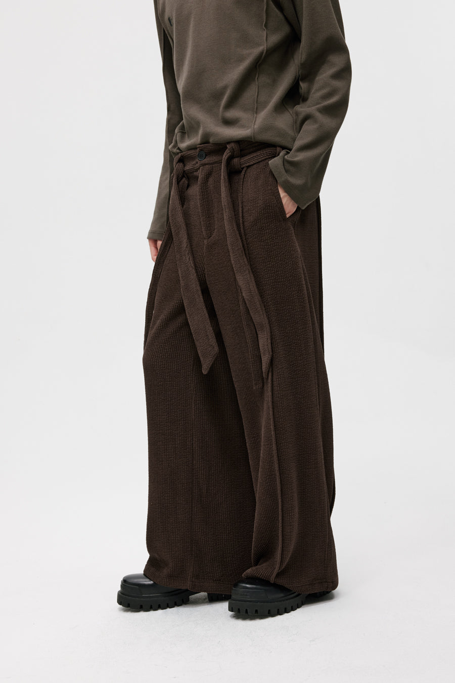 Double Belt Center Seam Wide Pants