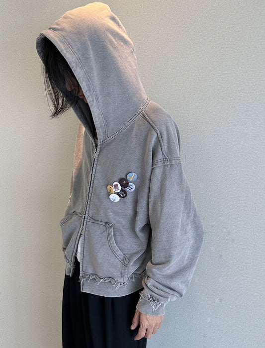 Zipper hoodie with removable medal hood