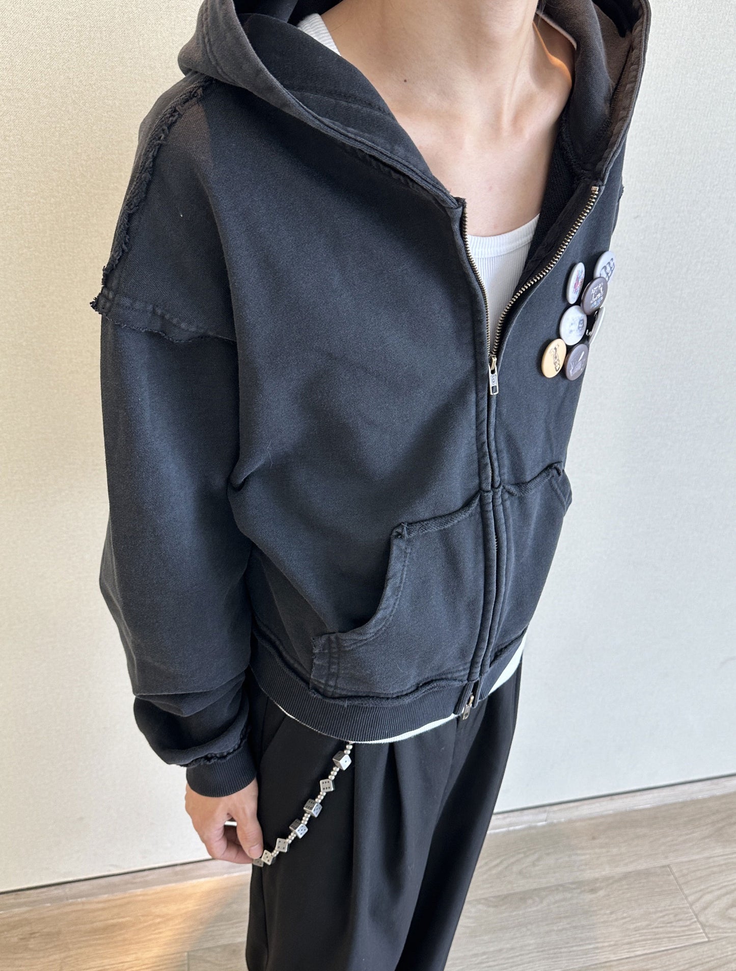 Zipper hoodie with removable medal hood