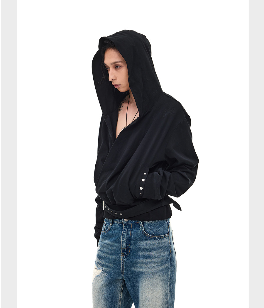 Removable Strap V-Neck Hoodie