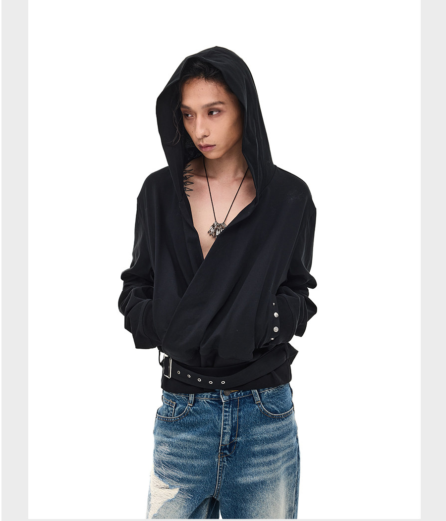 Removable Strap V-Neck Hoodie