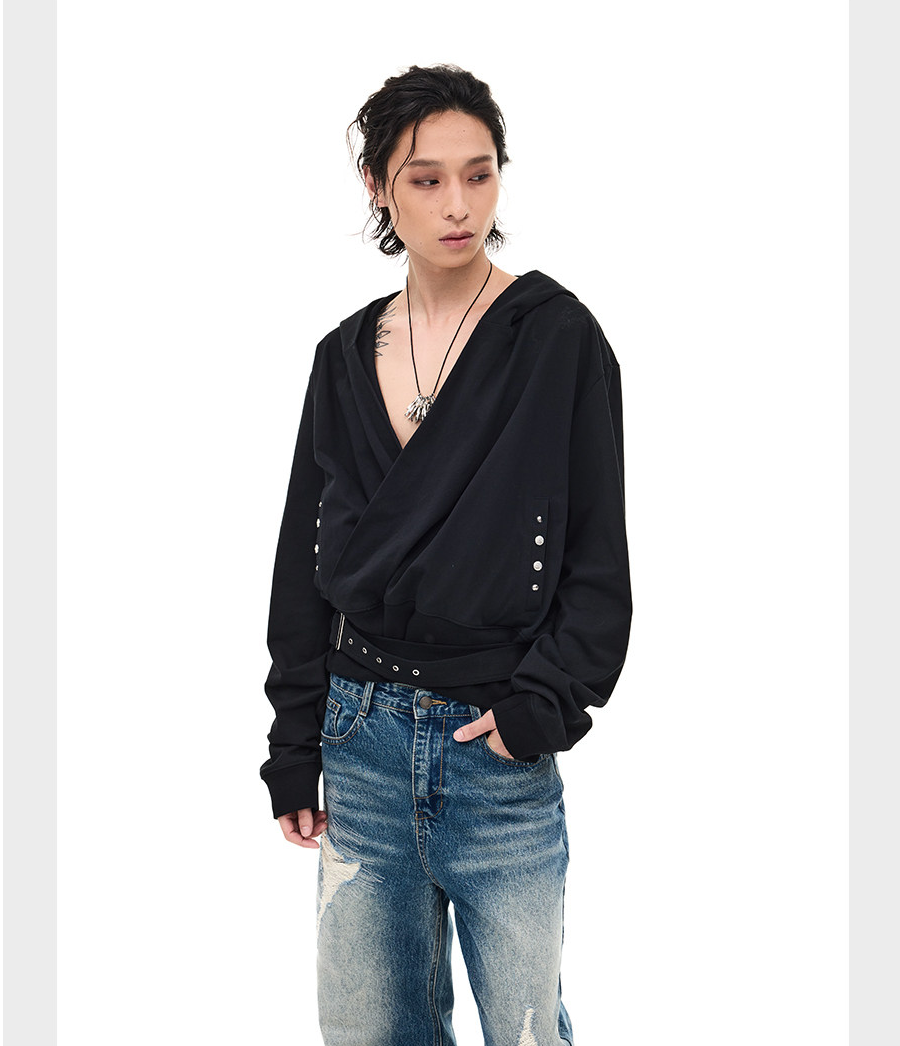 Removable Strap V-Neck Hoodie