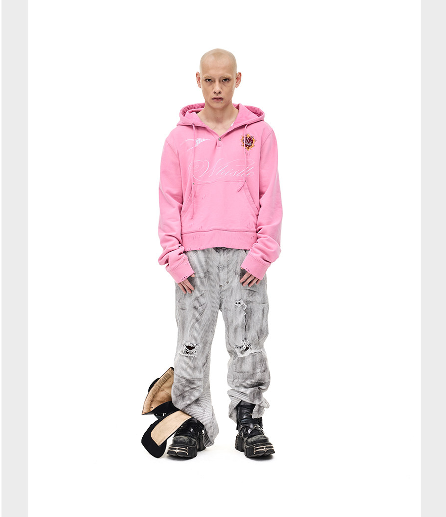 Embroidered V-Neck Short Sweatshirt