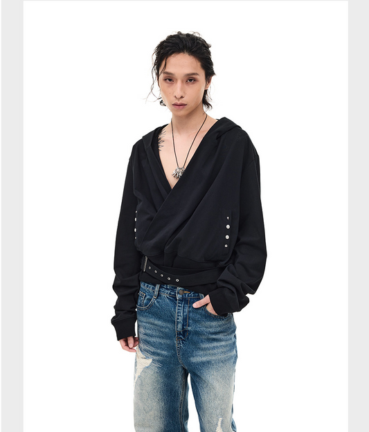 Removable Strap V-Neck Hoodie