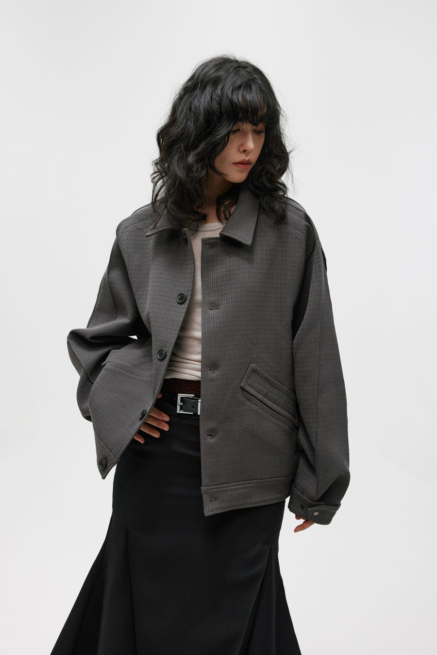 Drop Shoulder Loose Leaf Jacket