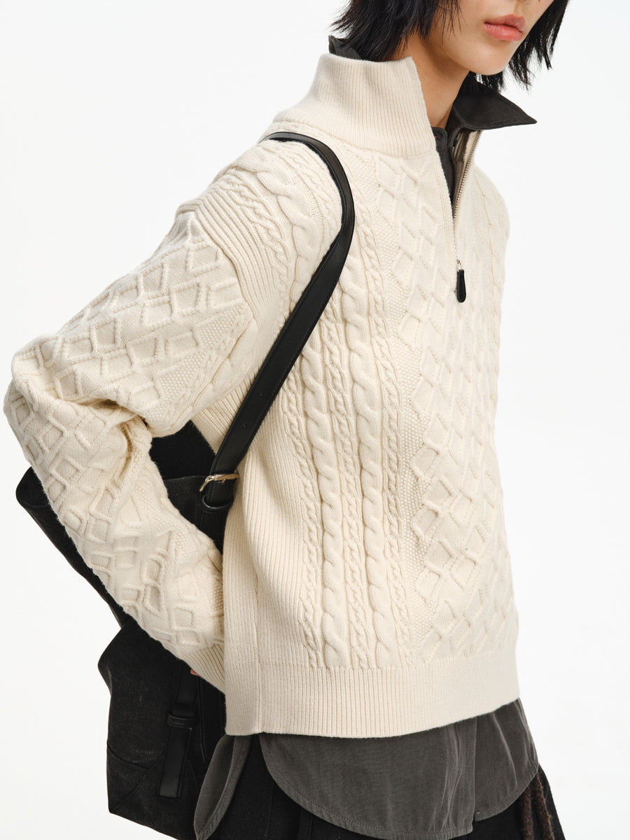 Stand Collar Half-Zip Sweater