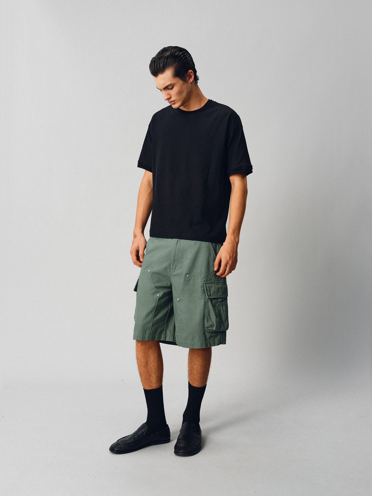 Herringbone-Patterned Work Shorts