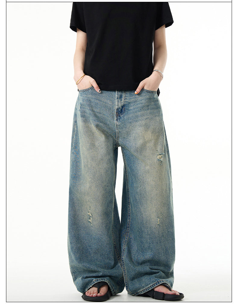 Unisex Retro Washed Wide Leg Jeans