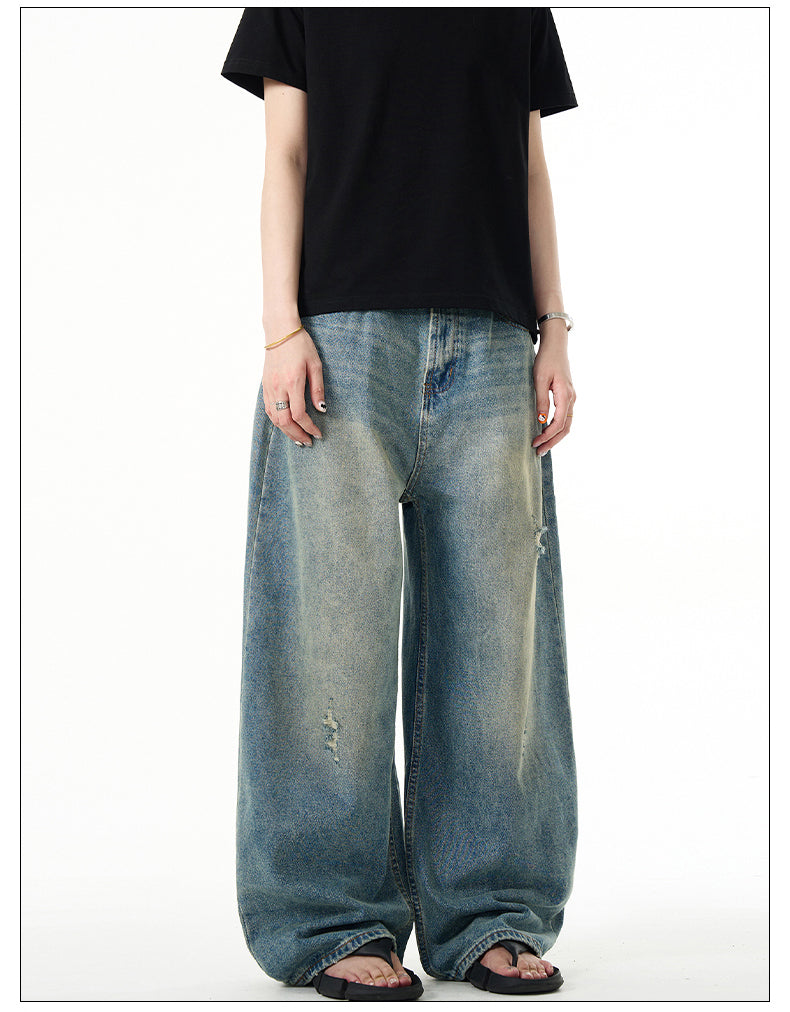 Unisex Retro Washed Wide Leg Jeans