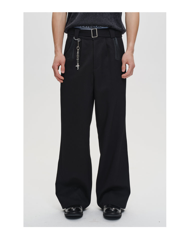 Leather patchwork design casual pants