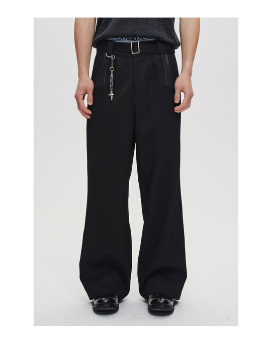 Leather patchwork design casual pants