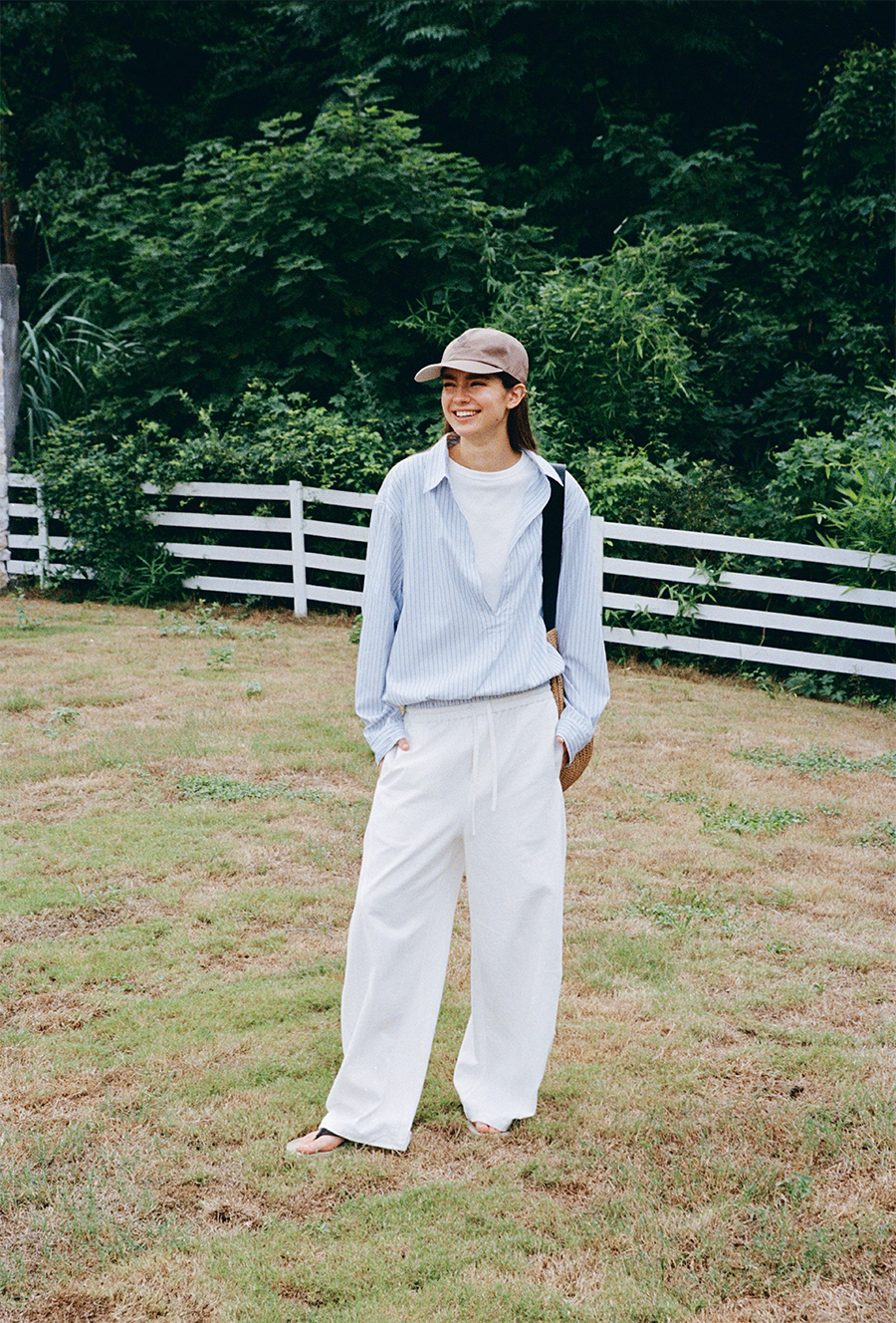 V-neck faux two-piece shirt